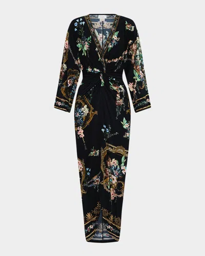 Camilla Noble Endeavours Long Split-front Twist Dress In Multi