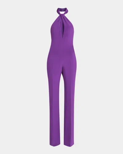 Tom Ford Silk Sable Halter Bootcut Jumpsuit In Purple