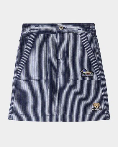 Burberry Childrens Striped Denim Skirt In Blue
