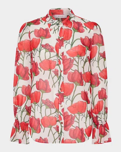 Milly Lacey Peony Button-front Blouse
