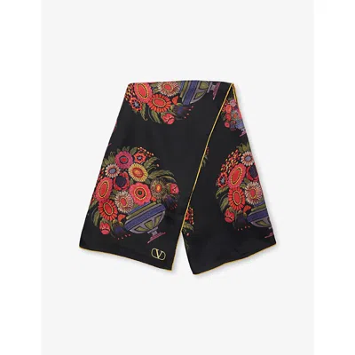 Valentino Womens Nero/multicolor Floral Print Silk Foulard Scarf