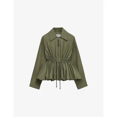 Loewe Womens Khaki Green Drawstring-waist Cotton-blend Jacket In Green