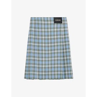 Loewe Pleated Skirt In Wool Blend In Blue