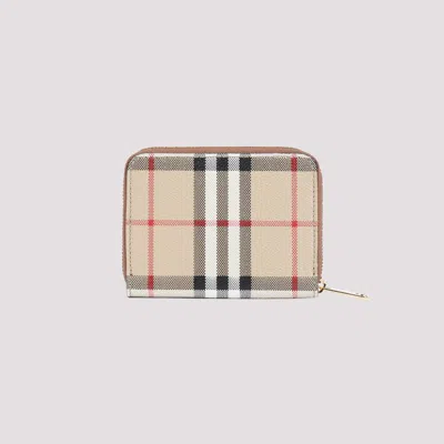 Burberry Structured Check Pattern Wallet With Zip Closure In Neutral