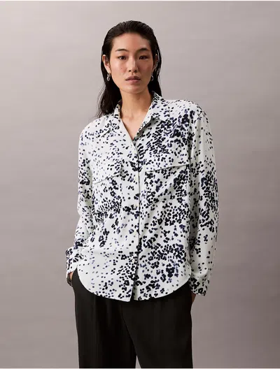 Calvin Klein Women's Printed Relaxed Utility Button-down Shirt In Multi