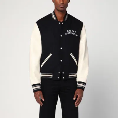 Amiri Mens Hollywood Embroidered-text Wool-leather Blend Bomber Jacket Black Xl In Black