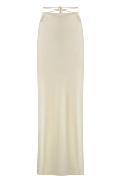 Anna October Satin Midi Skirt In Neutral