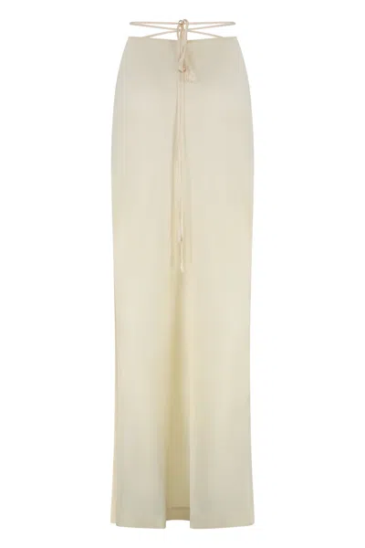 Anna October Satin Midi Skirt In Neutral