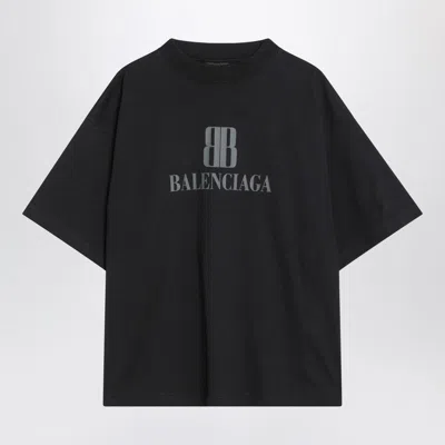 Balenciaga High-collar Black T-shirt With Logo Print In Black