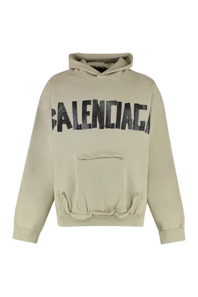 Balenciaga Ripped Pocket Tape Type Hoodie In Neutral