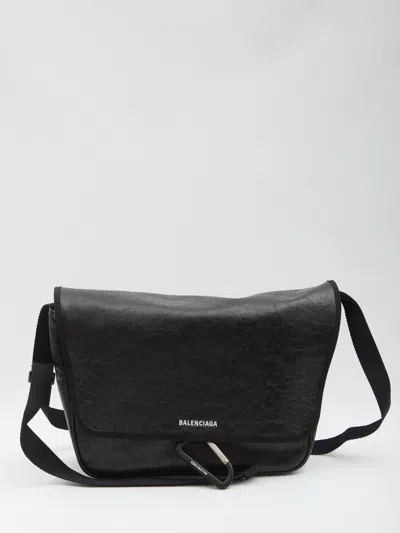 Balenciaga Explorer Leather Messenger Bag In Black