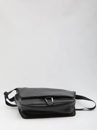 Balenciaga Explorer Leather Messenger Bag In Black