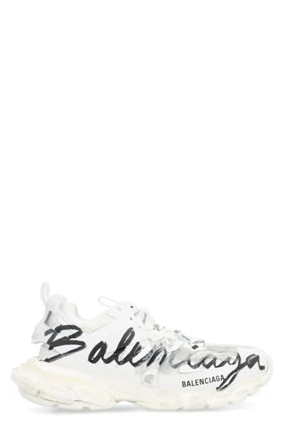 Balenciaga White Track Signature Sneakers In White