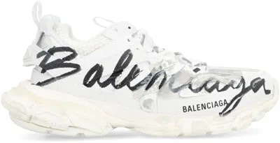Balenciaga White Track Signature Sneakers In White