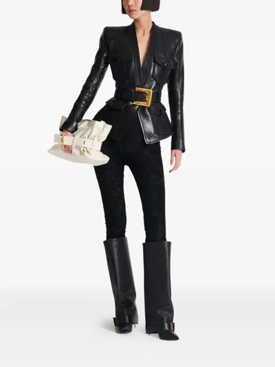 Balmain Leather Jacket With Belt