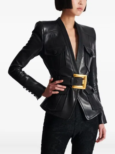 Balmain Leather Jacket With Belt