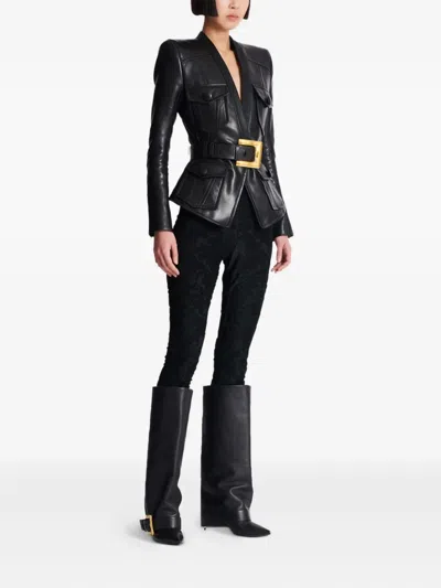 Balmain Leather Jacket With Belt