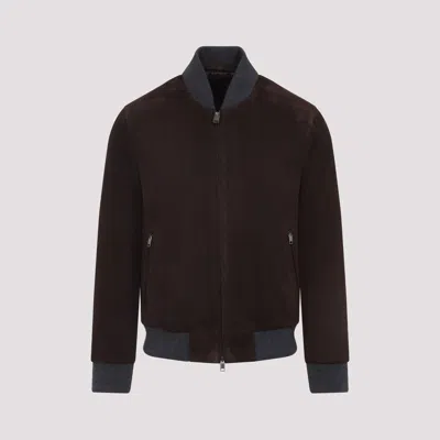 Brioni Ribbed Collar Bomber With Side Pockets In Brown