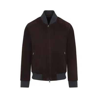 Brioni Ribbed Collar Bomber With Side Pockets In Brown