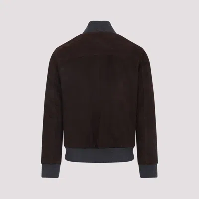 Brioni Ribbed Collar Bomber With Side Pockets In Brown