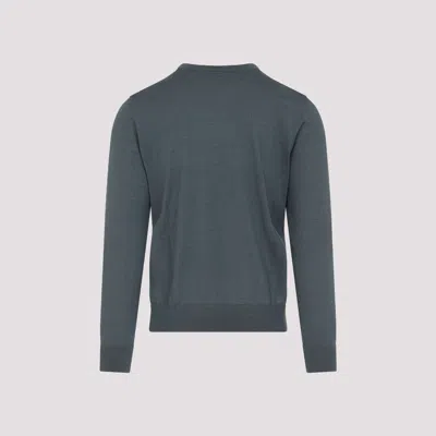 Brioni Ribbed Crewneck Sweater With Cuffs And Hem In Blue