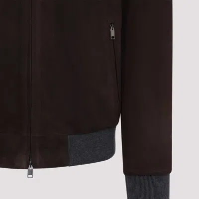 Brioni Ribbed Collar Bomber With Side Pockets In Brown