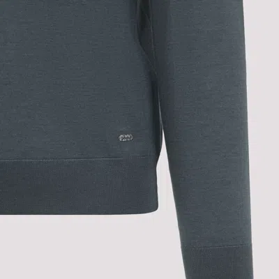 Brioni Ribbed Crewneck Sweater With Cuffs And Hem In Blue