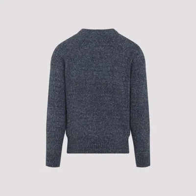 Brunello Cucinelli Blue Crewneck Sweater With A Melange Effect In Gray