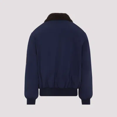 Brunello Cucinelli Tailored Feather Down Jacket With Sheepskin Collar In Blue