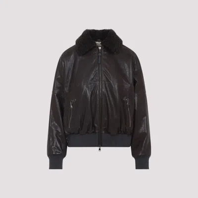 Brunello Cucinelli Shearling Collar Leather Jacket Women