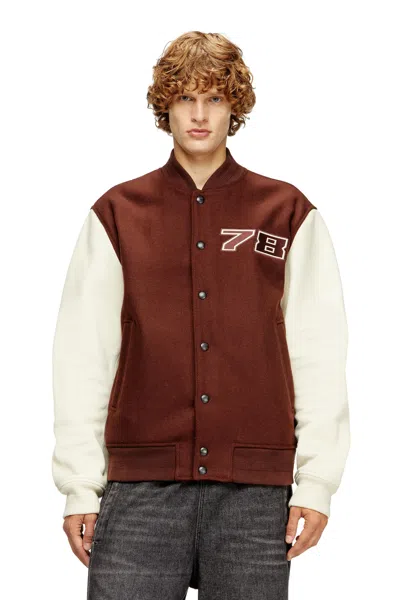 Diesel Casual Jacket With Contrast Sleeves And Ribbed Accents In Brown
