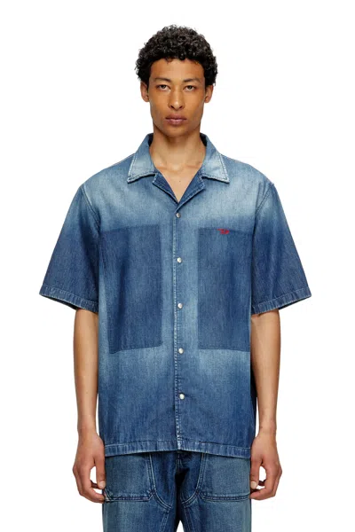 Diesel Bowling Shirt In Contrast-effect Denim In Blue