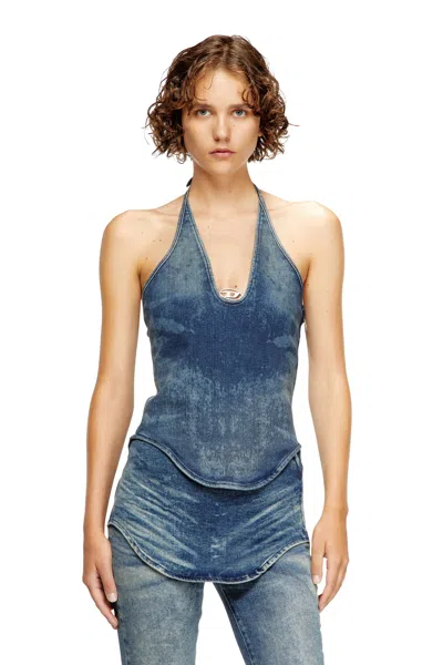 Diesel Halterneck Top In Reform Denim