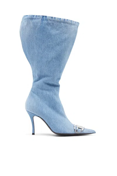 Diesel D-venus-wide Knee-high Boots In Denim