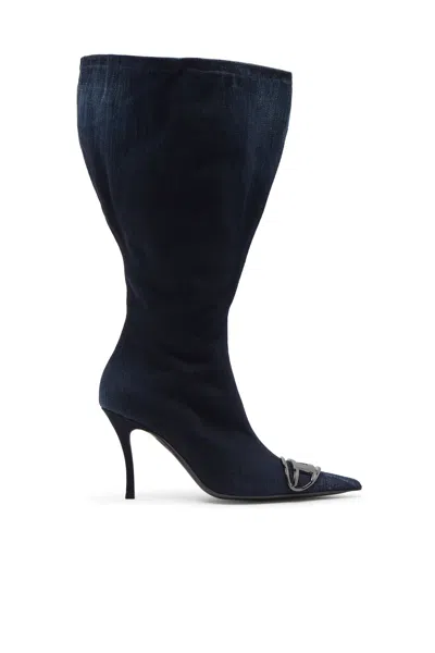 Diesel D-venus-wide Knee-high Boots In Denim