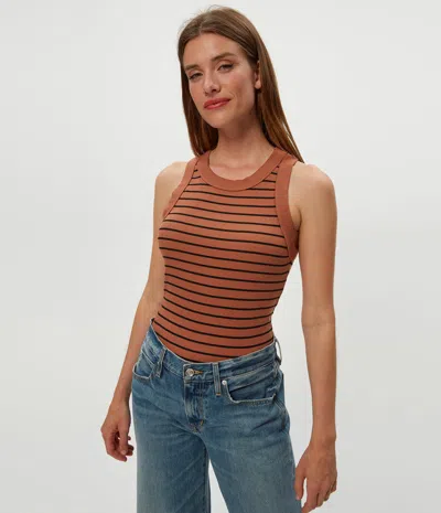 Michael Stars Gina Striped Ribbed Crop Tank In Brown