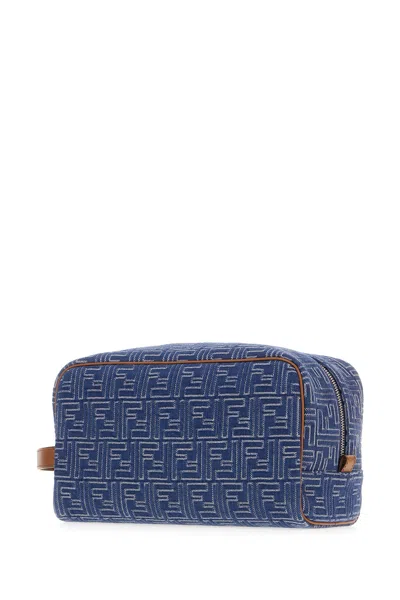 Fendi Medium Toiletry Case In Denim-effect Ff Jacquard