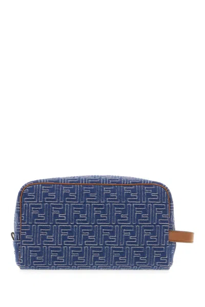 Fendi Medium Toiletry Case In Denim-effect Ff Jacquard