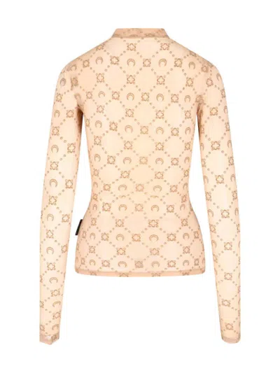 Marine Serre Printed Fitted Top Sheer Sleeves In Neutral