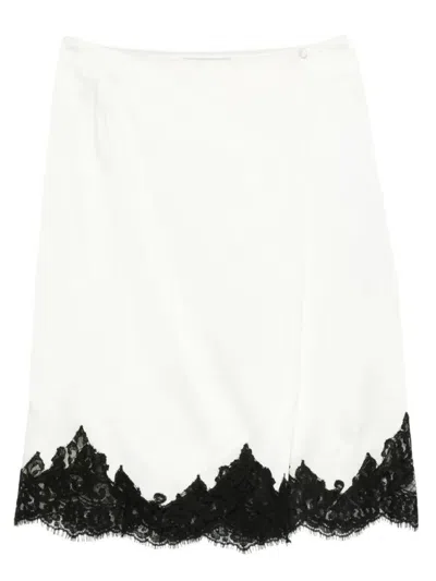 Stella Mccartney Jupe Midi En Satin Avec Dentelle In White