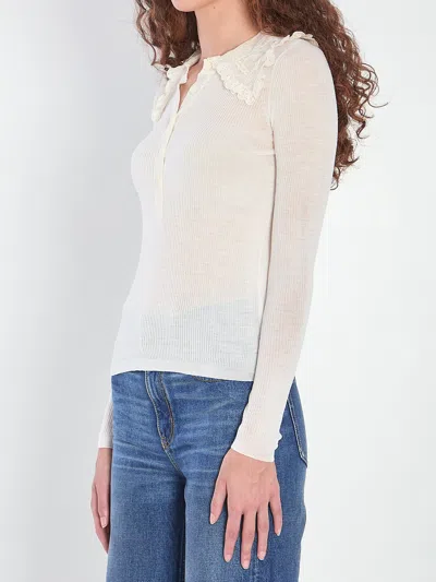 Chloé White Henley Shirt In Wool Knit