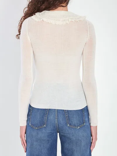Chloé White Henley Shirt In Wool Knit