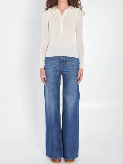 Chloé White Henley Shirt In Wool Knit