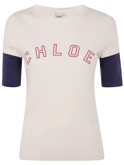 Chloé Logo Embroidered Heavy Cotton Wool T-shirt