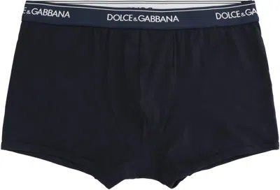 Dolce & Gabbana Set Of Two Cotton Boxers With Logoed Elastic Band In Black