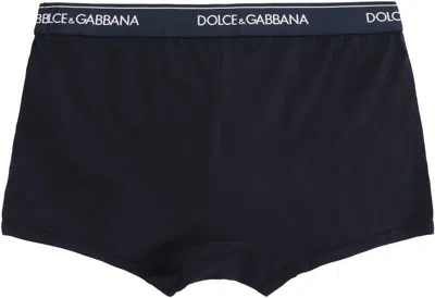Dolce & Gabbana Set Of Two Cotton Boxers With Logoed Elastic Band In Black