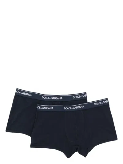Dolce & Gabbana Set Of Two Cotton Boxers With Logoed Elastic Band In Black