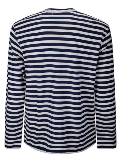Comme Des Garçons Play Logo Striped T-shirt With Round Neck And Long Sleeves In Blue