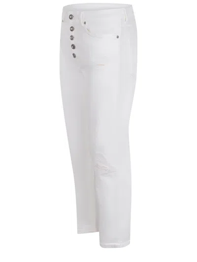 Dondup Cropped Cotton-blend Denim Jeans With Button Detailing In White