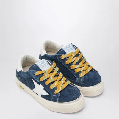 Golden Goose Low-top May Sneakers In Blue Suede And White Leather In Blue